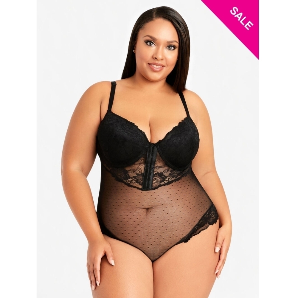 Ashley Stewart LACE CUP MESH LINGERIE BODYSUIT